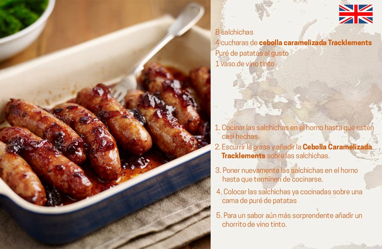 Salchichas al horno con Cebolla Caramelizada Tracklements